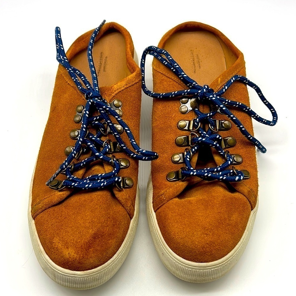 Urban Outfitters- Ivy Tan Suede Blue Lace Up Slip On Hiker Mule Size 6